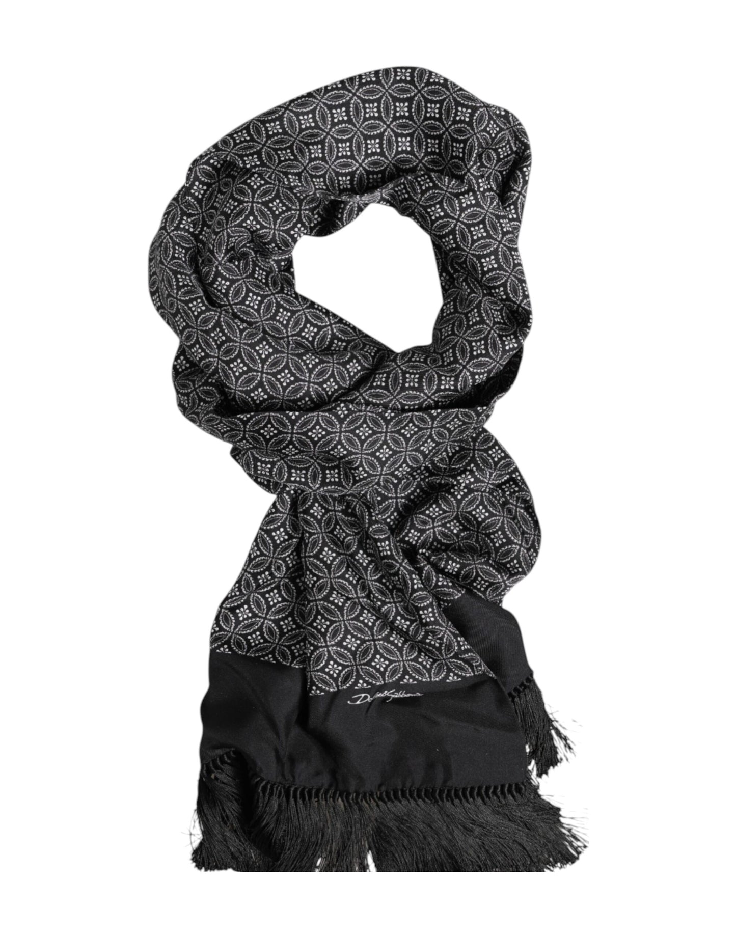 Fular Bufanda Hombre Dolce & Gabbana Negra Estampada con Flecos