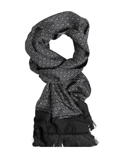 Fular Bufanda Hombre Dolce & Gabbana Negra Estampada con Flecos
