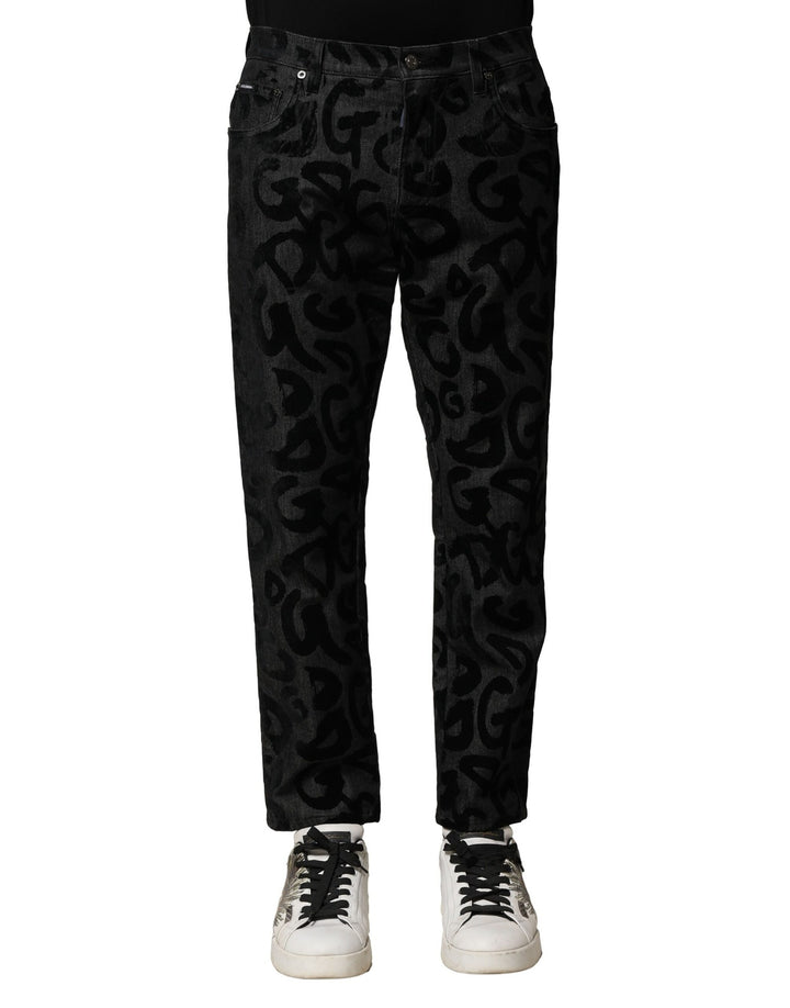 Vaqueros rectos de hombre de algodón gris con el logo DG de Dolce & Gabbana