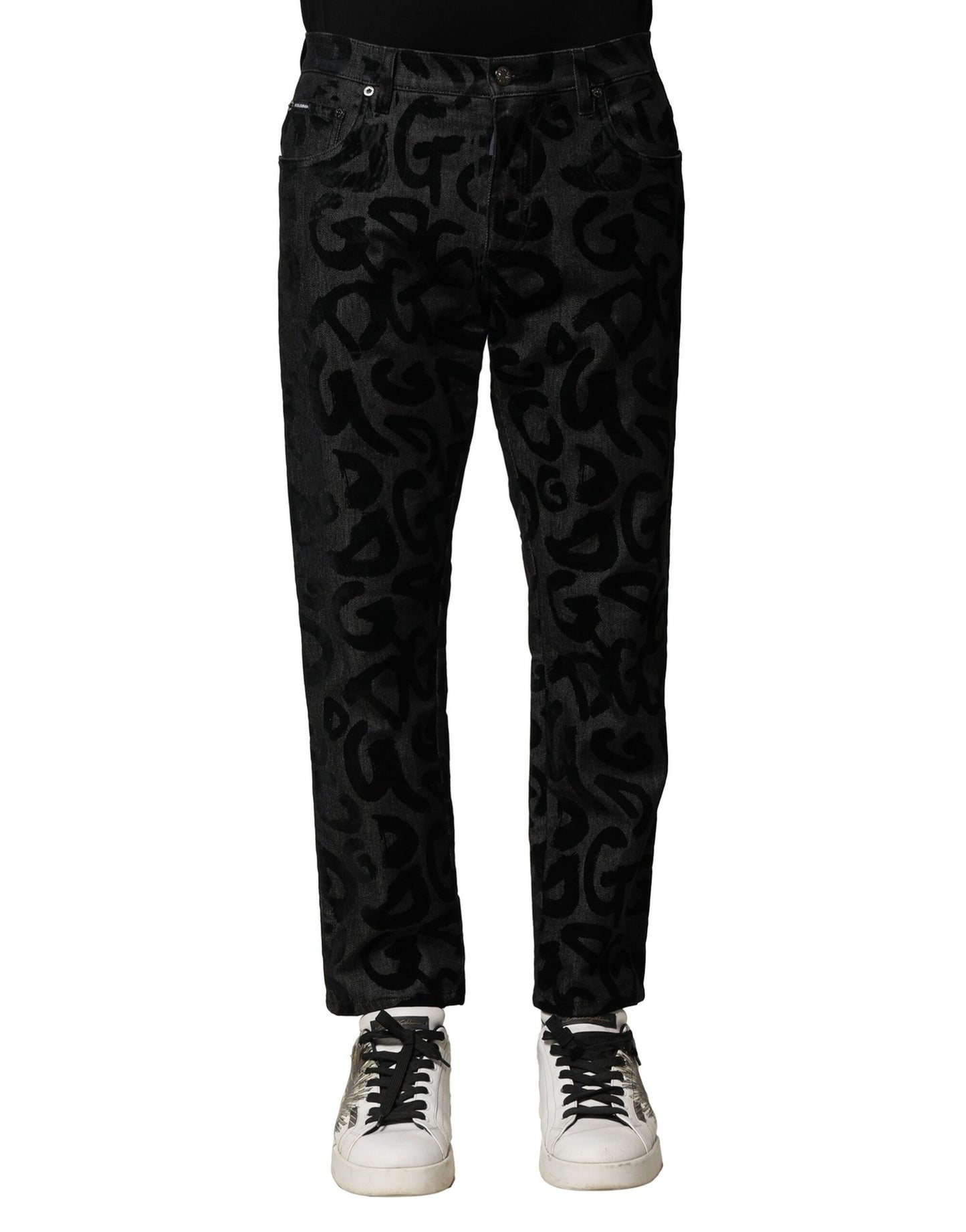 Dolce & Gabbana Gray Cotton DG Logo Straight Men Denim Jeans