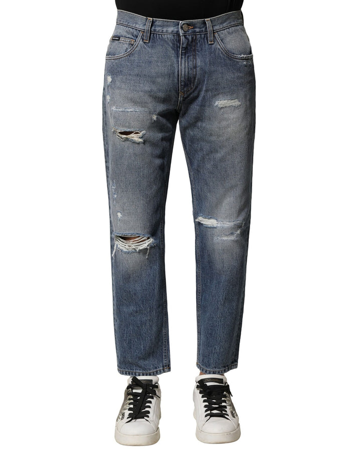 Jeans vaqueros Dolce & Gabbana de corte recto, desgastados, lavados en azul
