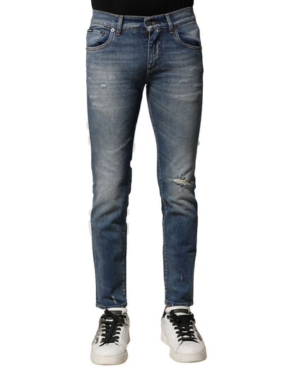 Dolce & Gabbana Jean Homme Slim Coton Délavé Bleu