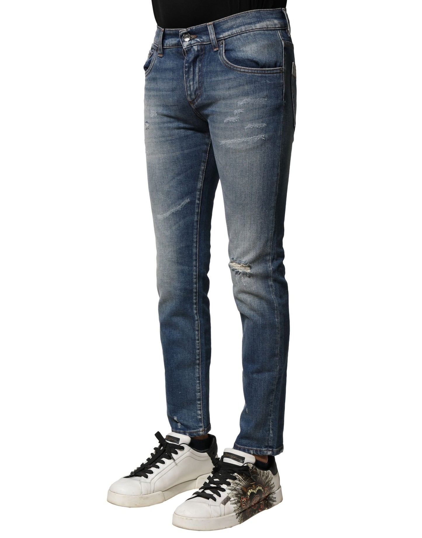 Dolce & Gabbana Jean Homme Slim Coton Délavé Bleu