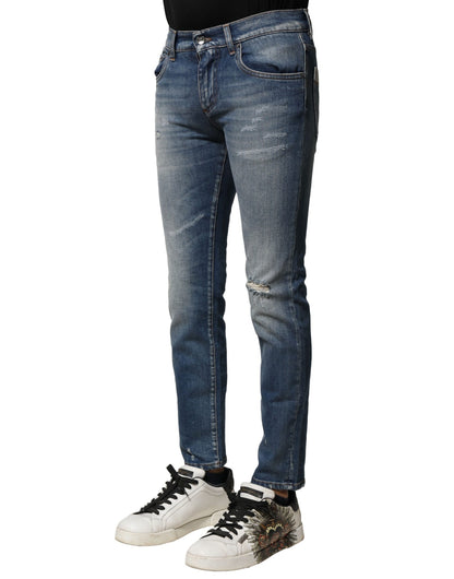 Dolce & Gabbana Jean Homme Slim Coton Délavé Bleu