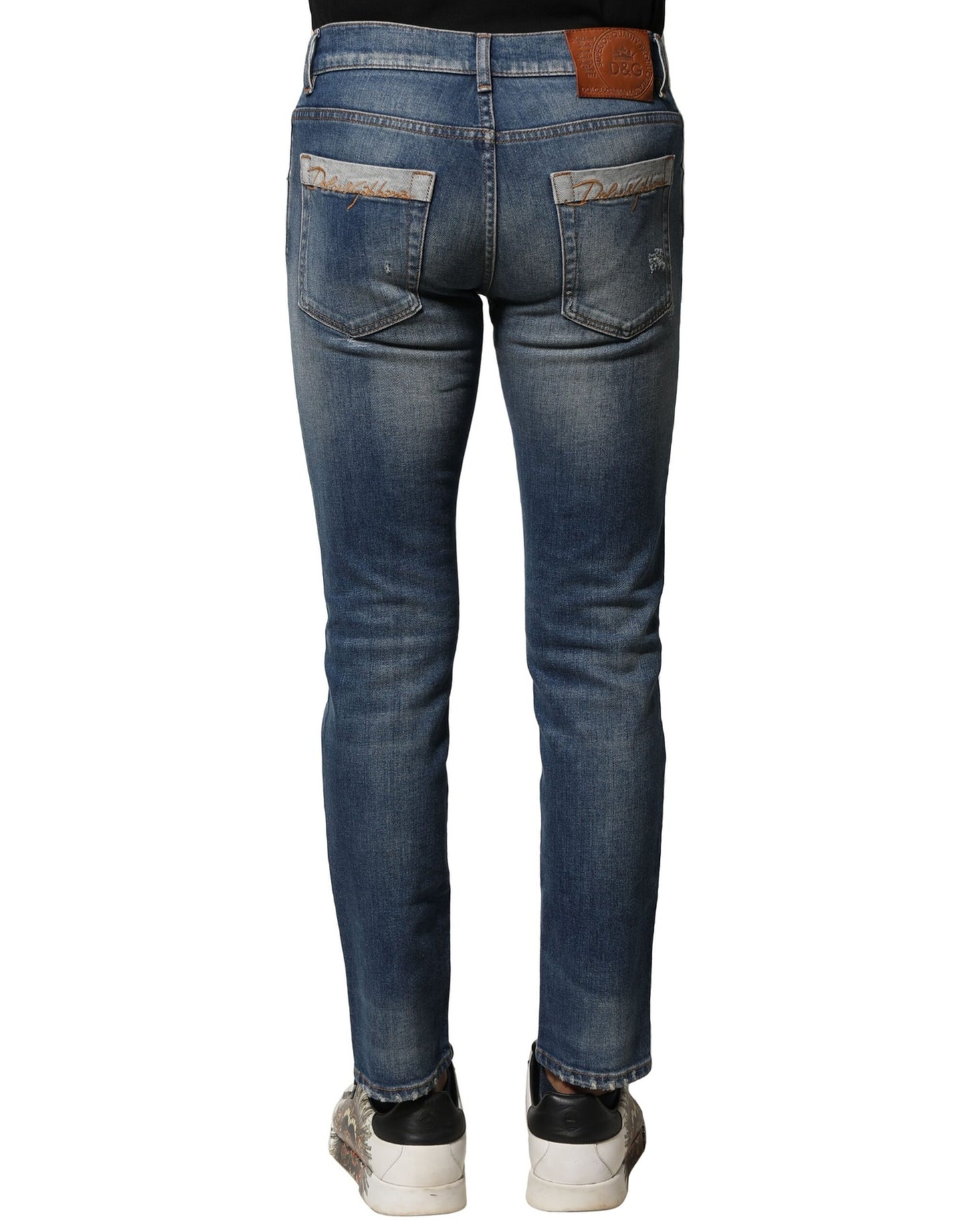 Dolce & Gabbana Jean Homme Slim Coton Délavé Bleu