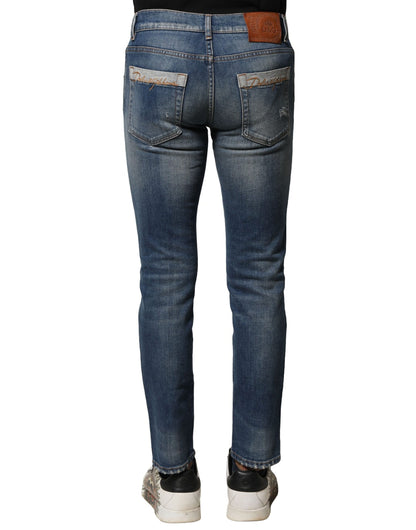 Dolce & Gabbana Jean Homme Slim Coton Délavé Bleu
