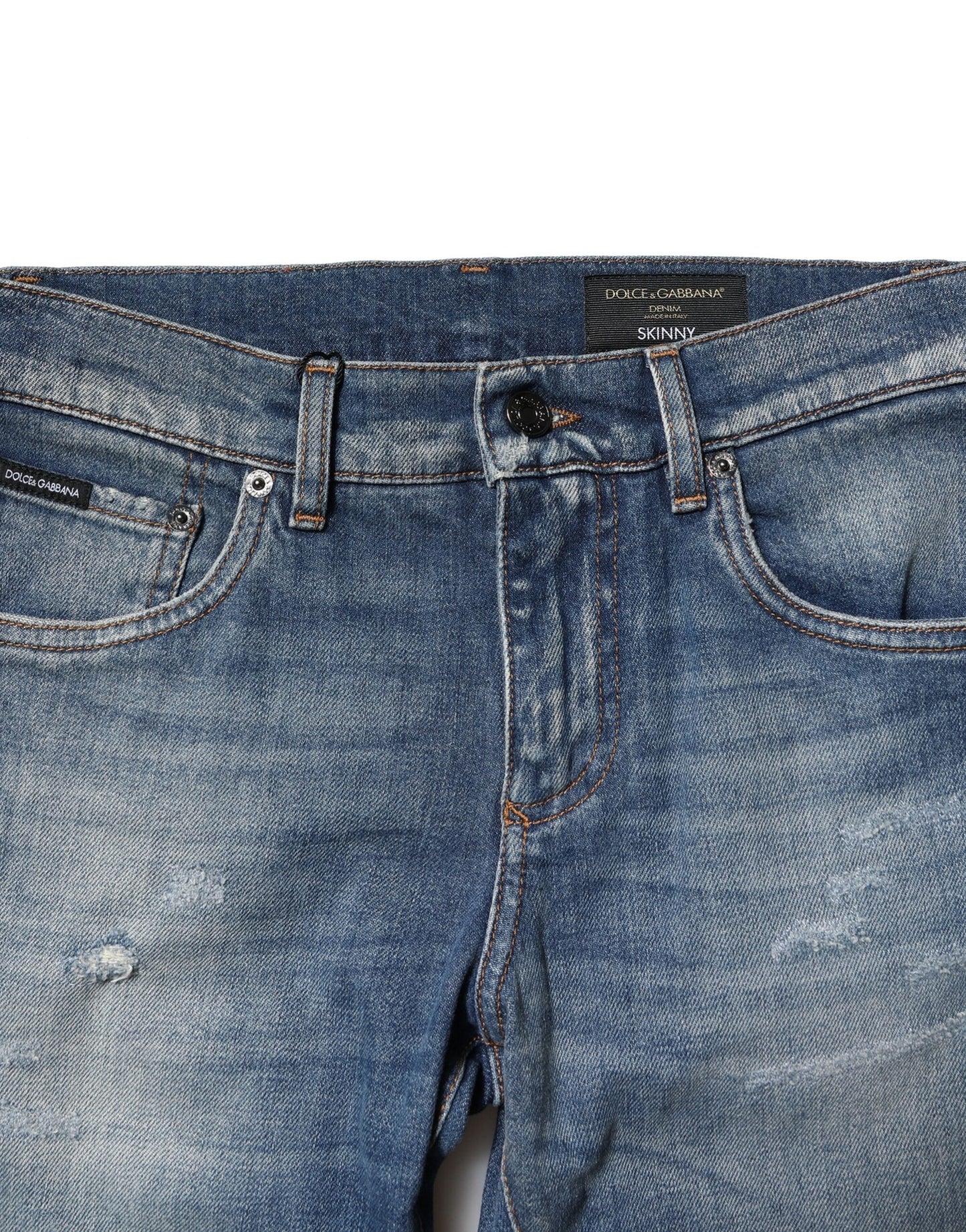 Dolce & Gabbana Jean Homme Slim Coton Délavé Bleu