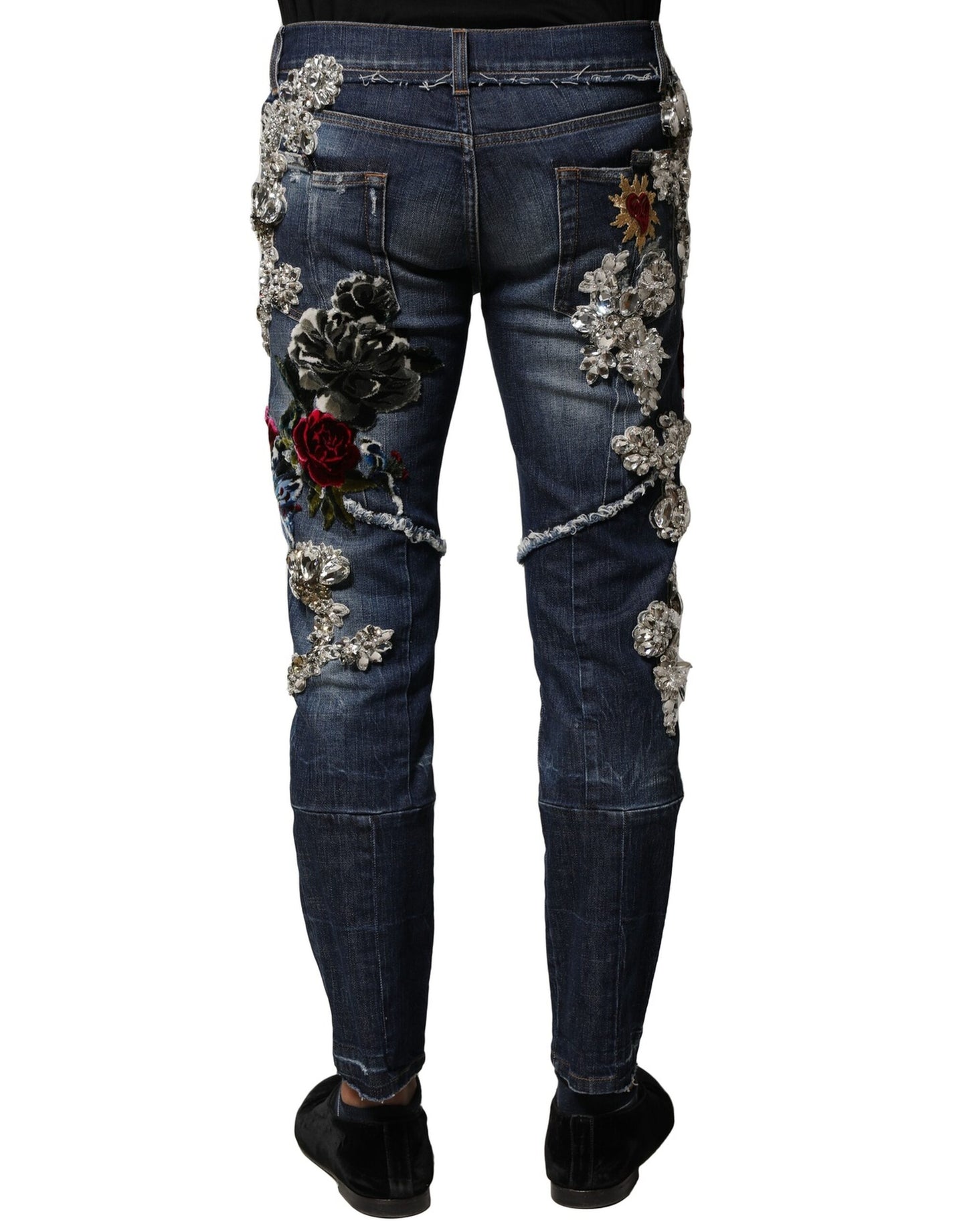 Jeans de mezclilla Dolce & Gabbana de algodón azul con adornos de diamantes de imitación