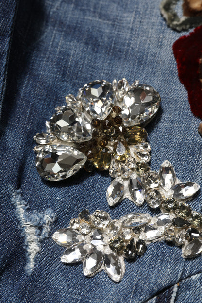 Jeans de mezclilla Dolce & Gabbana de algodón azul con adornos de diamantes de imitación