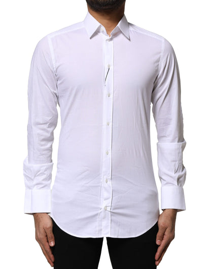 Dolce & Gabbana Camisa de vestir de manga larga en algodón blanco GOLD
