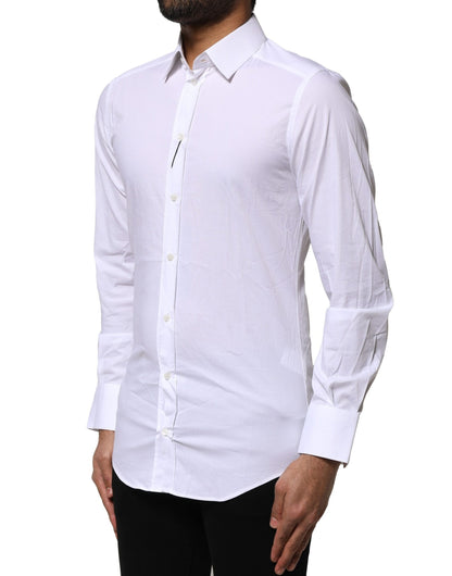 Dolce & Gabbana Camisa de vestir de manga larga en algodón blanco GOLD