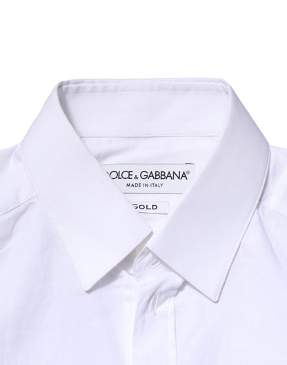 Dolce & Gabbana Camisa de vestir de manga larga en algodón blanco GOLD