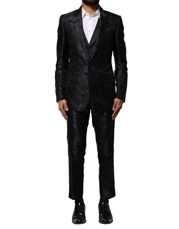Traje de 3 piezas Dolce & Gabbana negro de jacquard de botonadura sencilla