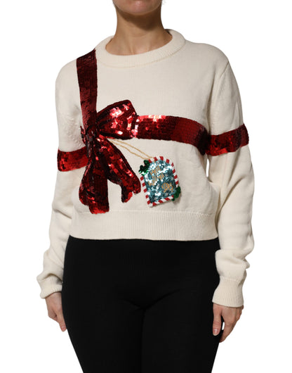 Suéter de punto Dolce & Gabbana blanco con lentejuelas y cuello redondo