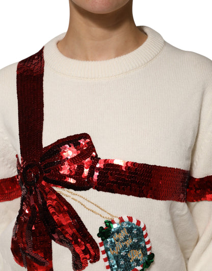 Suéter de punto Dolce & Gabbana blanco con lentejuelas y cuello redondo