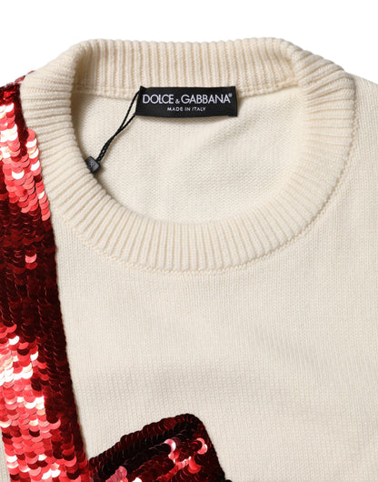 Suéter de punto Dolce & Gabbana blanco con lentejuelas y cuello redondo