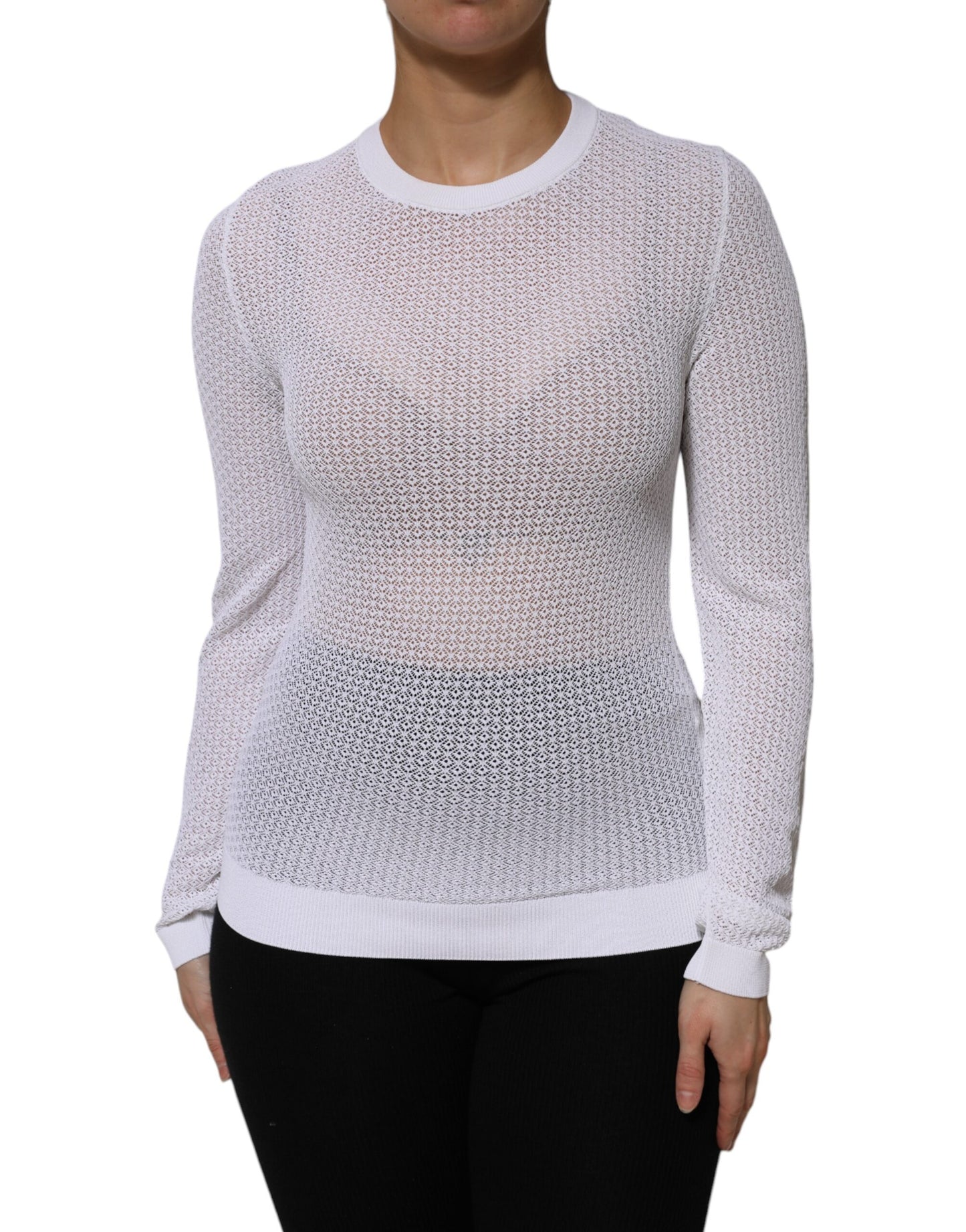 Top jersey de cuello redondo y manga larga blanco de Dolce & Gabbana