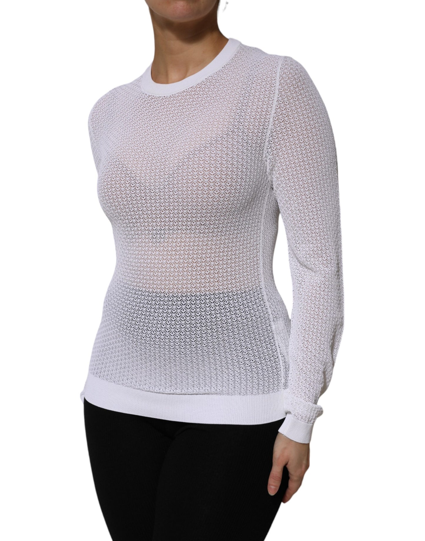 Top jersey de cuello redondo y manga larga blanco de Dolce & Gabbana