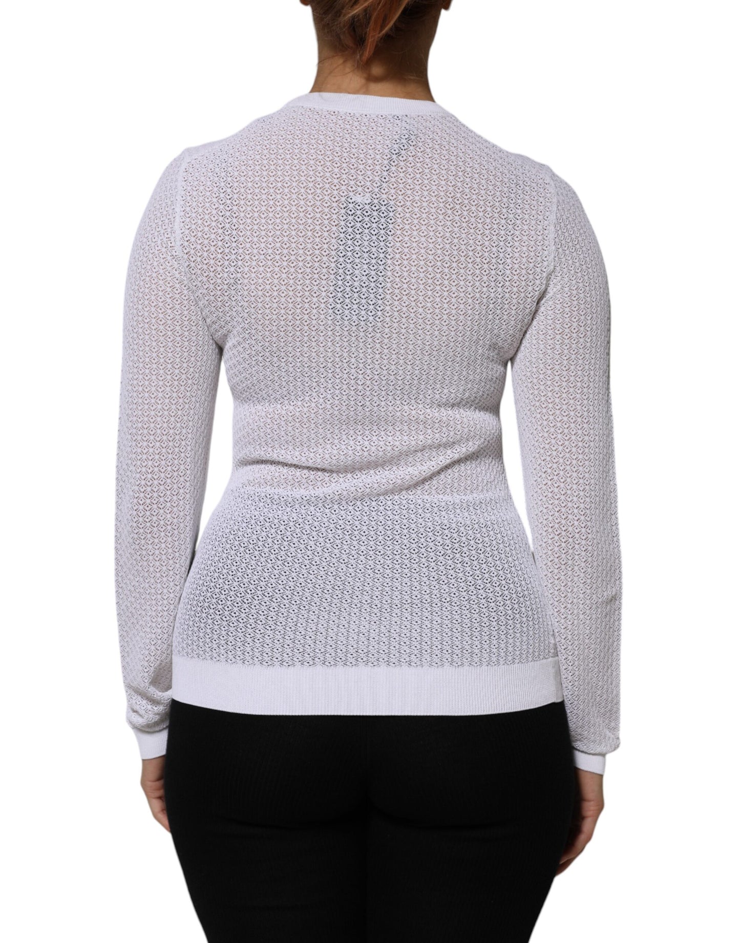 Top jersey de cuello redondo y manga larga blanco de Dolce & Gabbana
