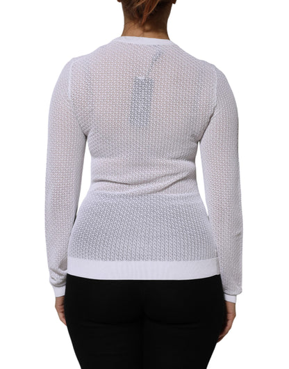 Top jersey de cuello redondo y manga larga blanco de Dolce & Gabbana