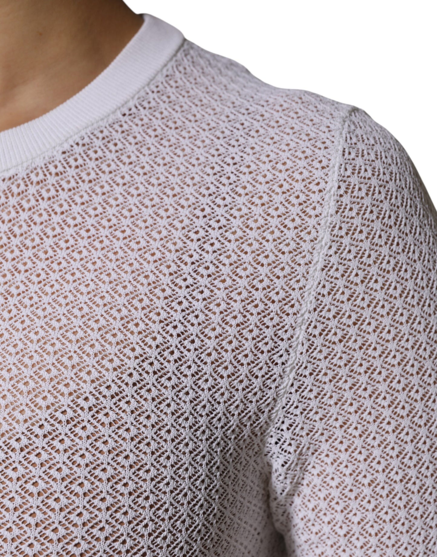 Top jersey de cuello redondo y manga larga blanco de Dolce & Gabbana