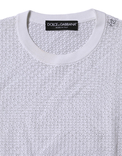 Top jersey de cuello redondo y manga larga blanco de Dolce & Gabbana