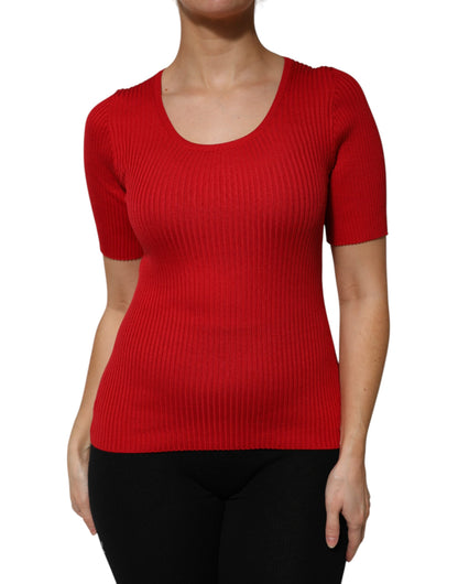 Dolce & Gabbana Top Pulóver Rojo de Cuello Redondo y Manga Corta