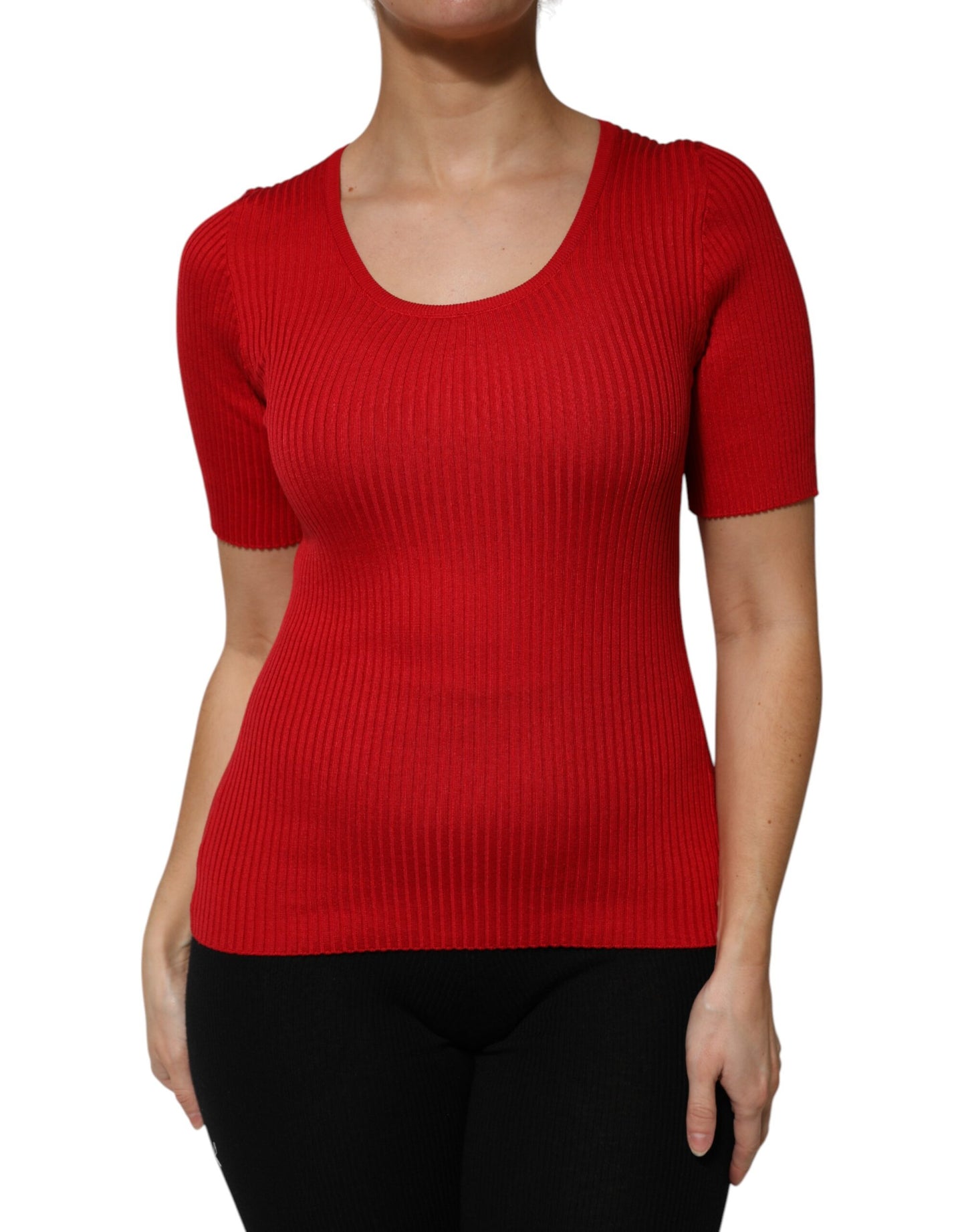 Dolce & Gabbana Top Pulóver Rojo de Cuello Redondo y Manga Corta