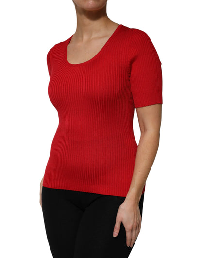 Dolce & Gabbana Top Pulóver Rojo de Cuello Redondo y Manga Corta