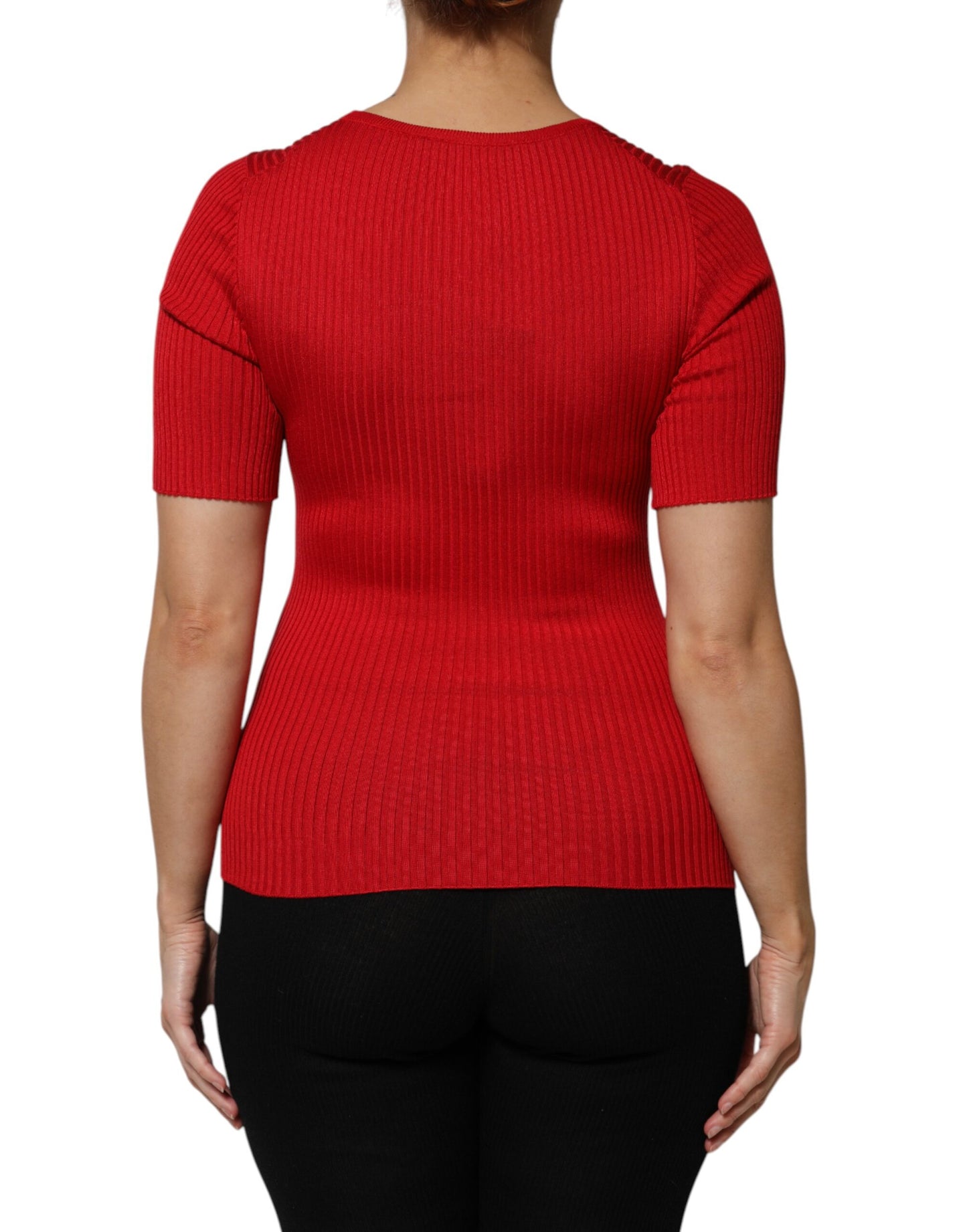 Dolce & Gabbana Top Pulóver Rojo de Cuello Redondo y Manga Corta