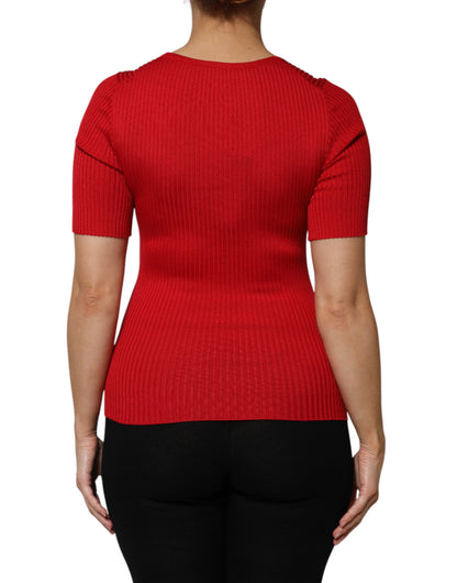 Dolce & Gabbana Top Pulóver Rojo de Cuello Redondo y Manga Corta