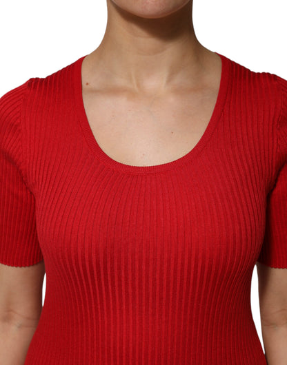 Dolce & Gabbana Top Pulóver Rojo de Cuello Redondo y Manga Corta