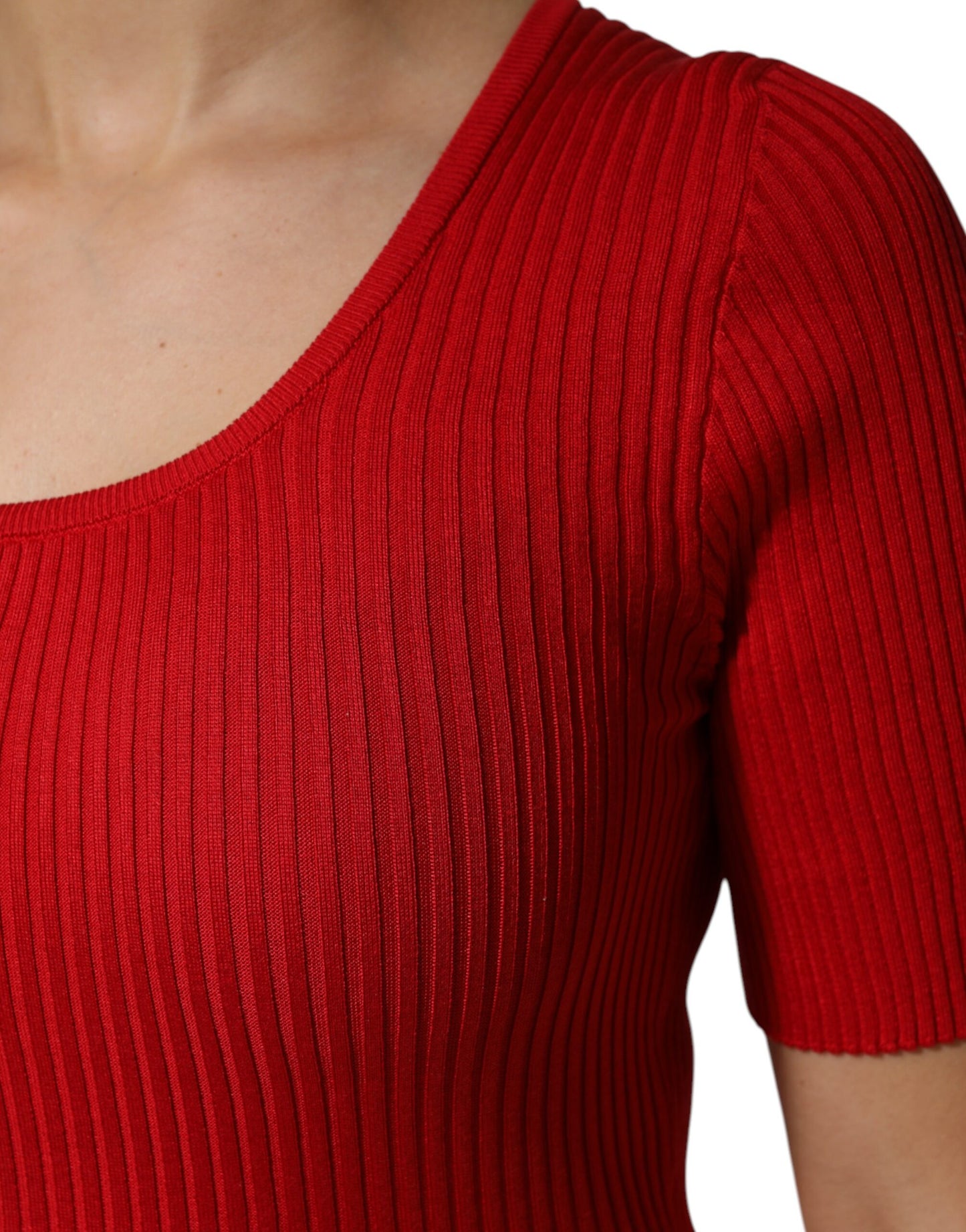 Dolce & Gabbana Top Pulóver Rojo de Cuello Redondo y Manga Corta