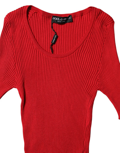 Dolce & Gabbana Top Pulóver Rojo de Cuello Redondo y Manga Corta