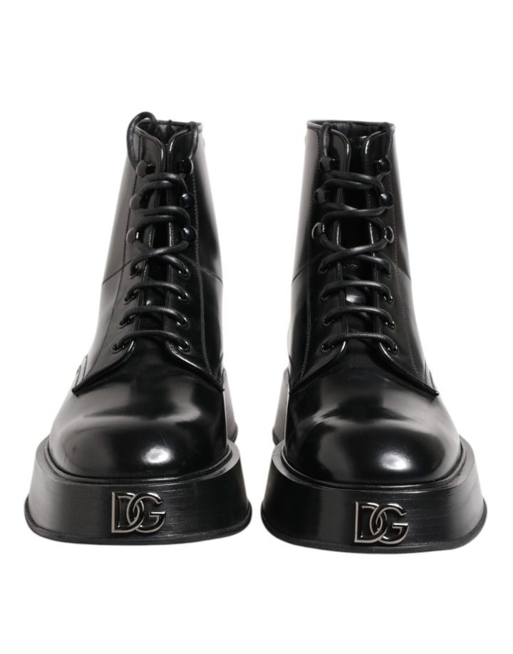 Bottines Dolce & Gabbana en cuir noir avec logo et lacets
