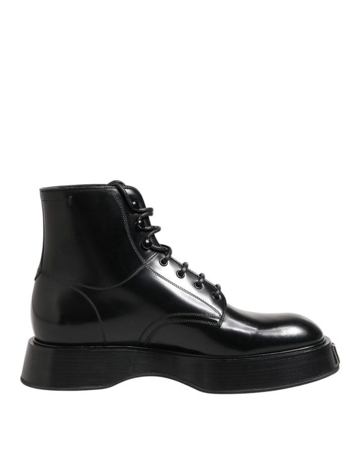 Bottines Dolce & Gabbana en cuir noir avec logo et lacets