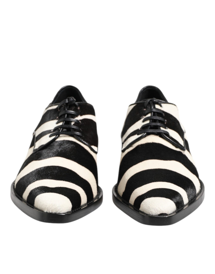Zapatos de vestir Dolce & Gabbana de piel de potro con estampado de cebra en blanco y negro