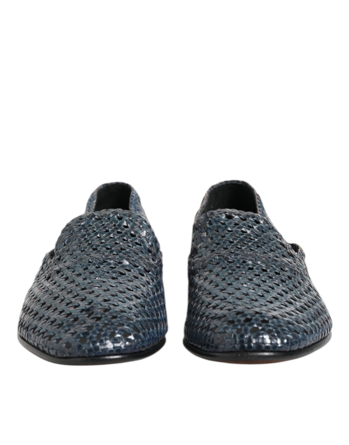 Zapatos Mocasines sin Cordones de Cuero Azul Trenzado Dolce & Gabbana