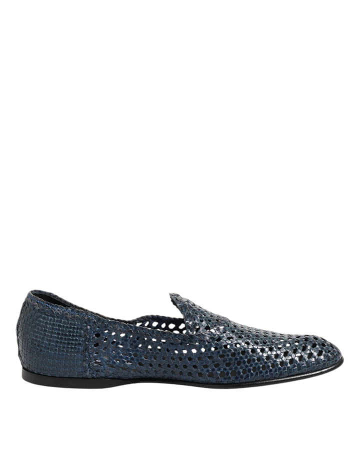 Zapatos Mocasines sin Cordones de Cuero Azul Trenzado Dolce & Gabbana