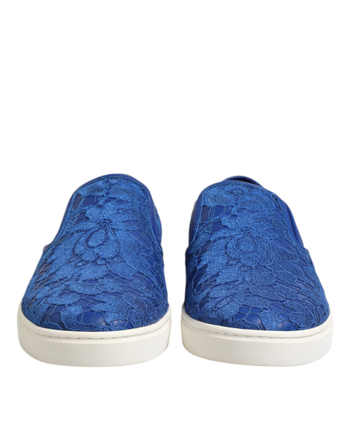 Zapatillas sin cordones Dolce & Gabbana de cuero azul con encaje
