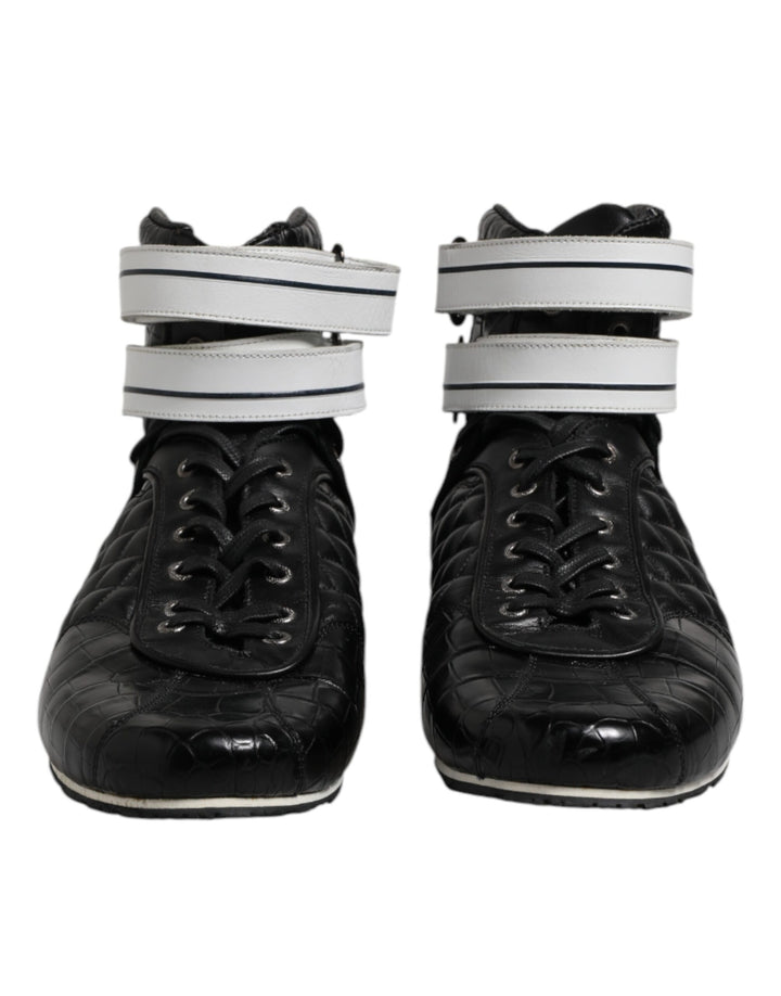 Zapatillas Dolce & Gabbana Negras de Cuero Acolchado con Cordones