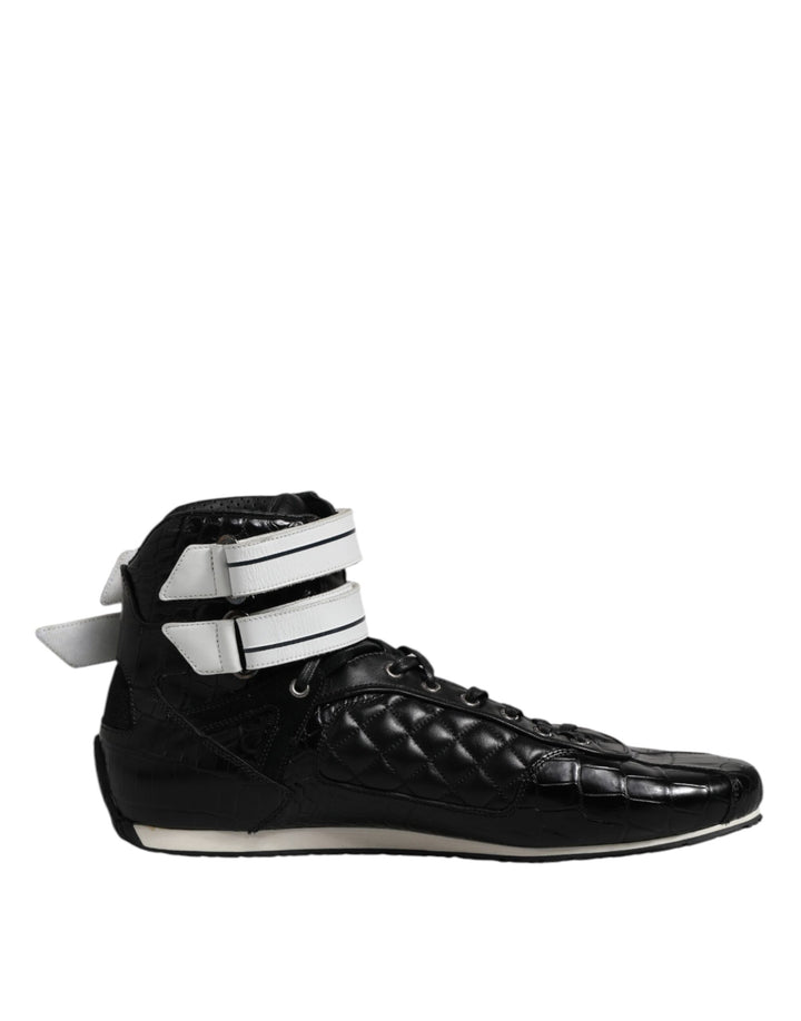 Zapatillas Dolce & Gabbana Negras de Cuero Acolchado con Cordones