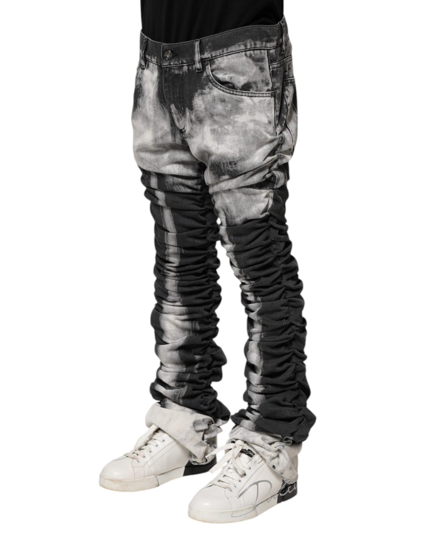 Jean droit en denim tie-dye noir Dolce & Gabbana