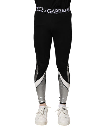 Dolce & Gabbana Black Silver Nylon Skinny Men Leggings Pants