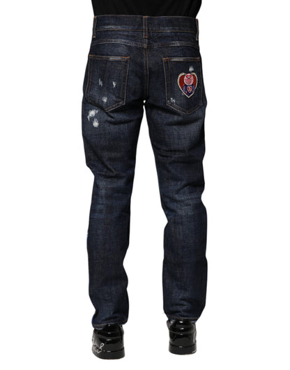 Dolce & Gabbana Dark Blue Tattered Skinny Denim Jeans