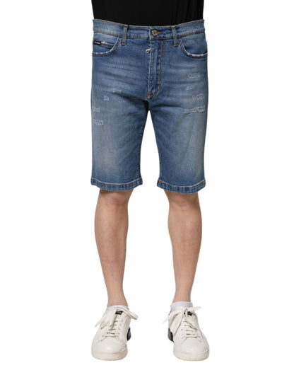 Pantalones cortos de mezclilla bermudas de algodón elástico azul Dolce & Gabbana para hombre