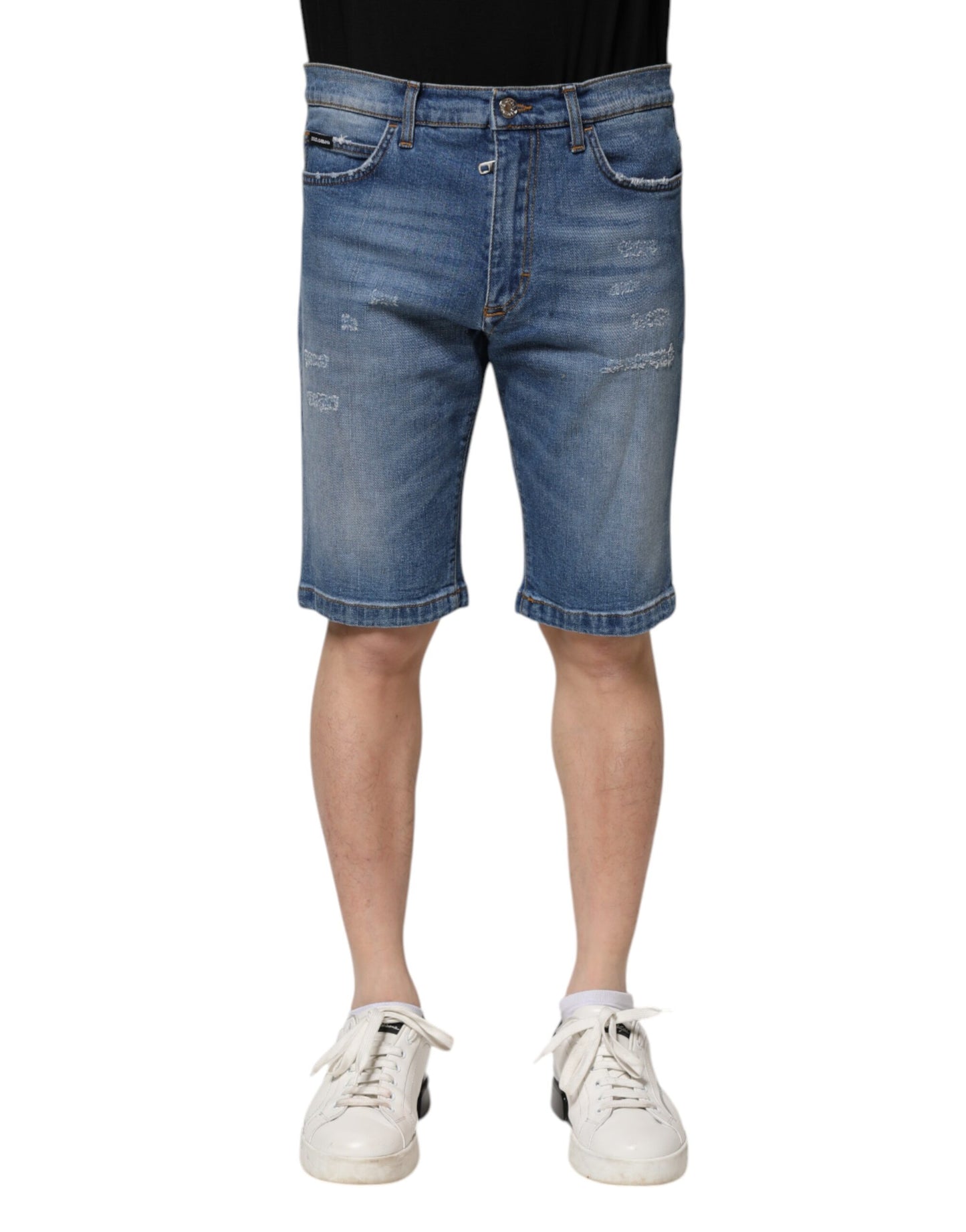 Pantalones cortos de mezclilla bermudas de algodón elástico azul Dolce & Gabbana para hombre