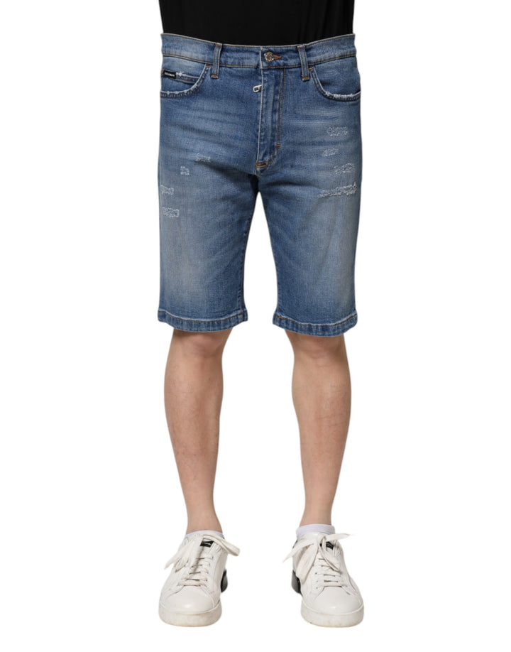 Dolce & Gabbana Blue Cotton Stretch Men Denim Bermuda Shorts