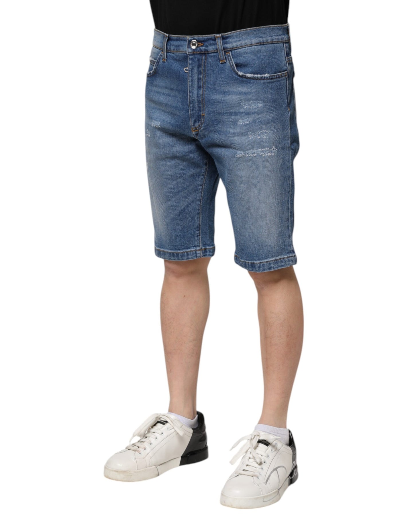 Pantalones cortos de mezclilla bermudas de algodón elástico azul Dolce & Gabbana para hombre