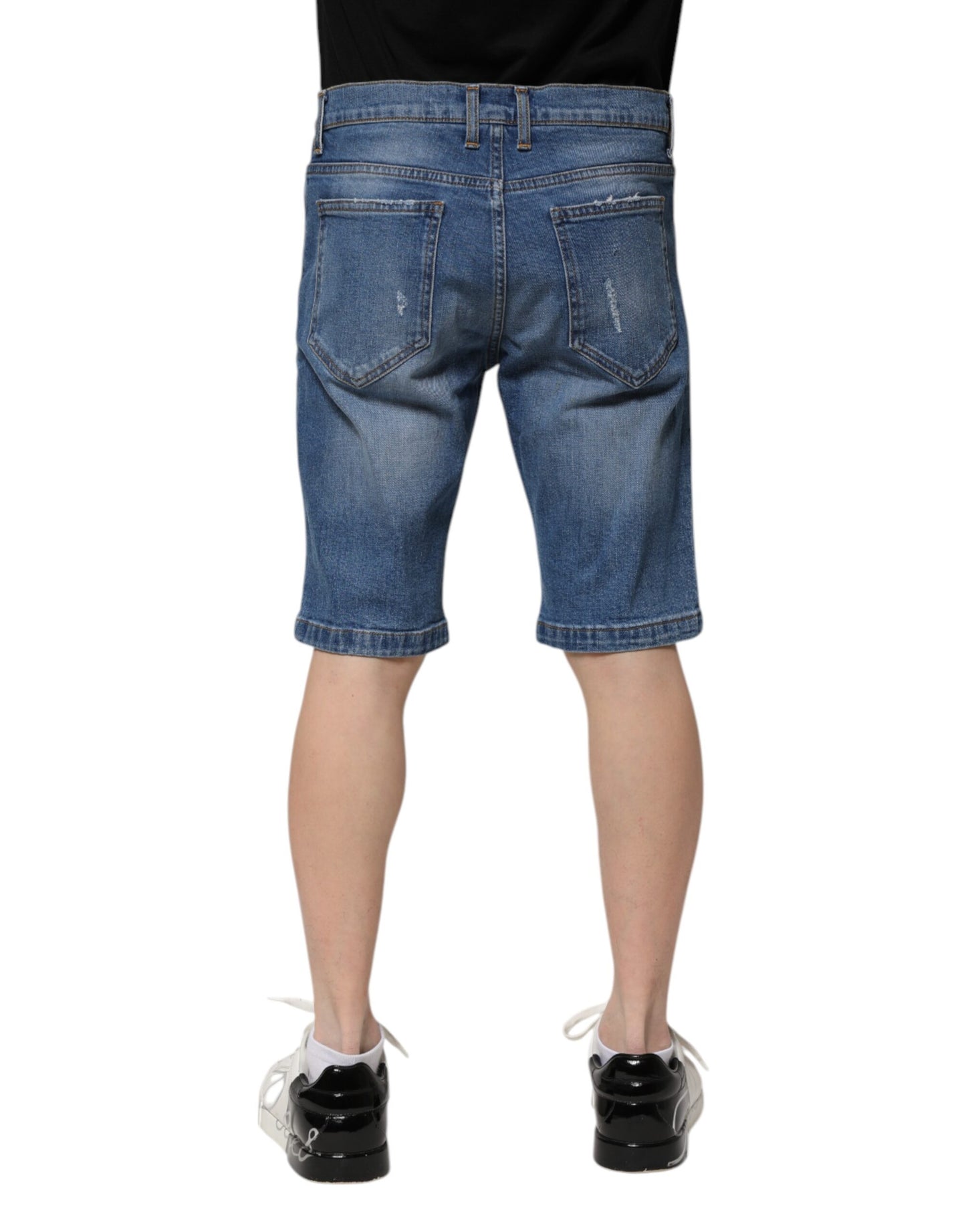 Pantalones cortos de mezclilla bermudas de algodón elástico azul Dolce & Gabbana para hombre